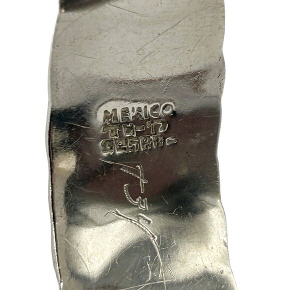 Vintage Modernist Abstract 925 Sterling Silver Amethyst Cuff Bracelet Taxco - Picture 6 of 6